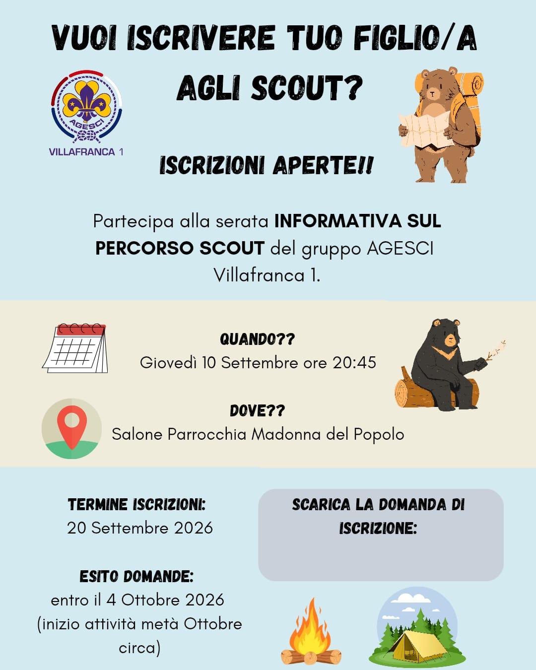 ISCRIZIONI AL GRUPPO SCOUT AGESCI “VILLAFRANCA 1”